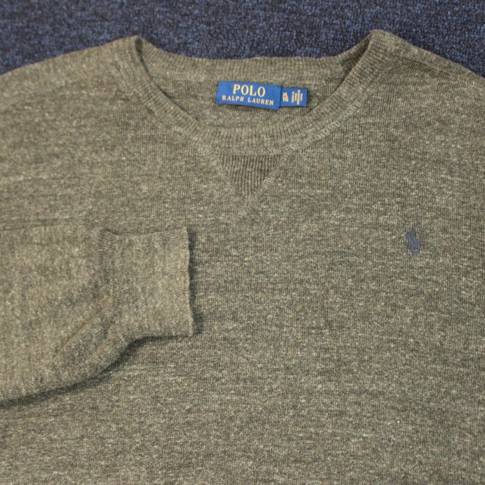Polo Ralph Lauren Sweater Mens XL Olive Green Cotton V-Neck Pullover Pony Logo